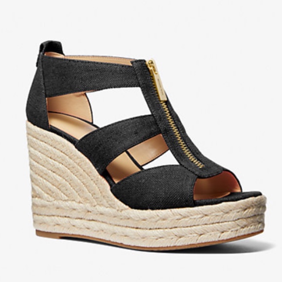 Michael Kors Black Etta Linen Blend Wedge Sandal New without tag Size 7 - Picture 1 of 13